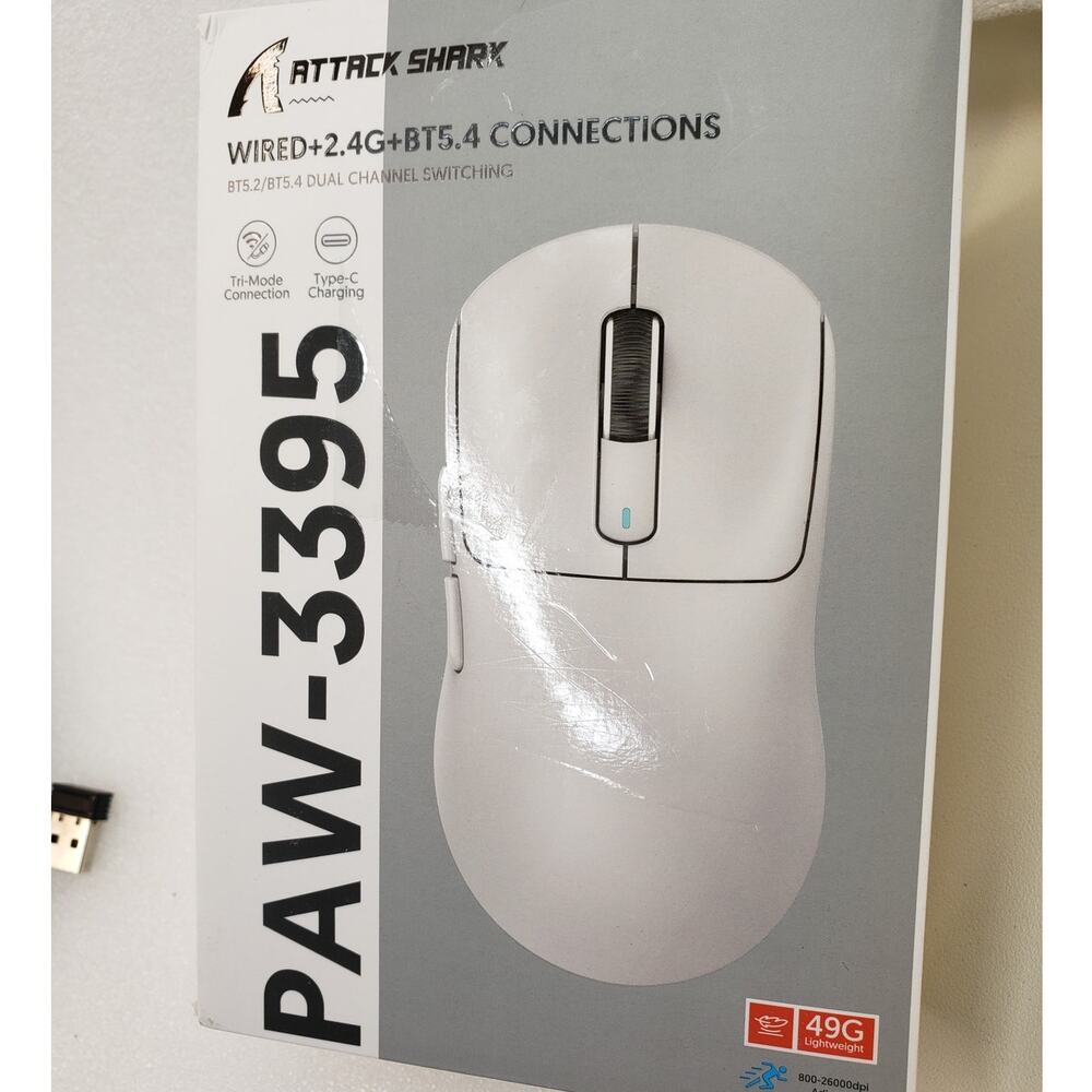 ATTACK SHARK Tri-Mode Wireless Gaming Mouse (PAW-3395 Sensor / White)